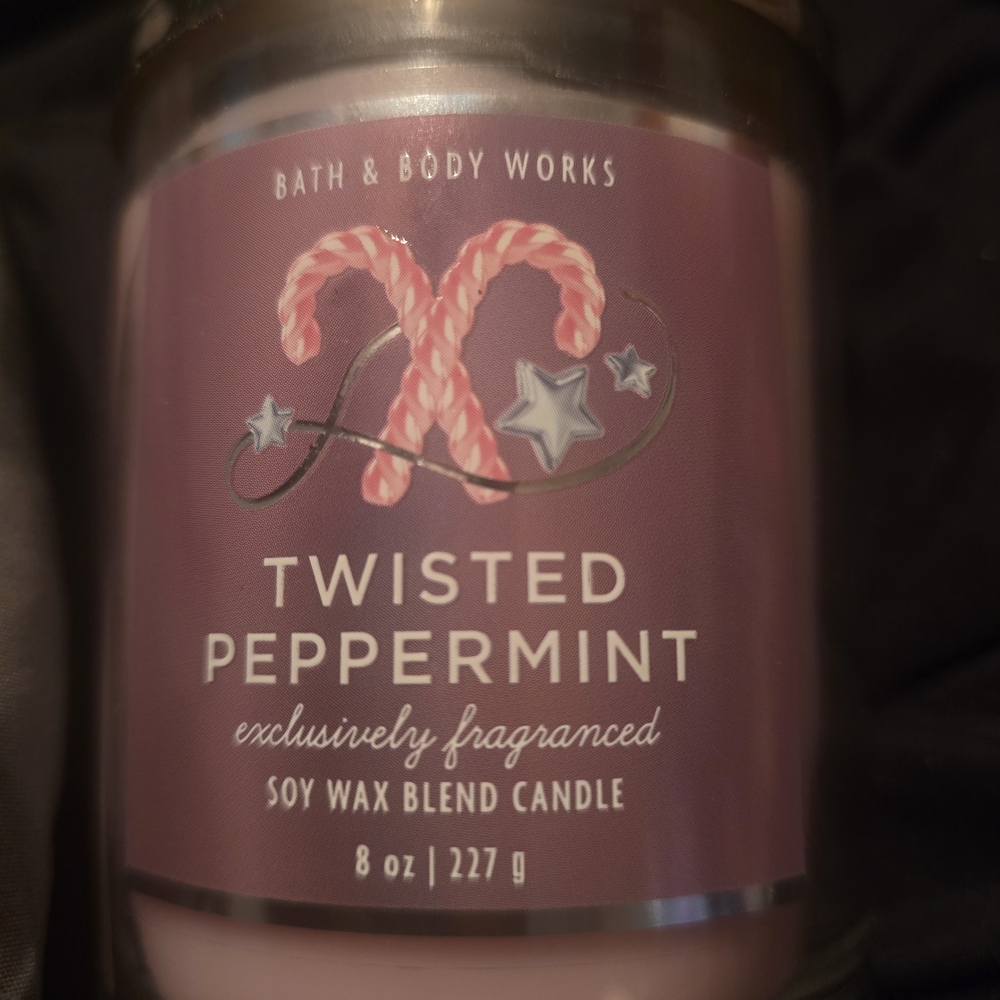Bath & Body Works Twisted Peppermint Candle - Purple and Pink